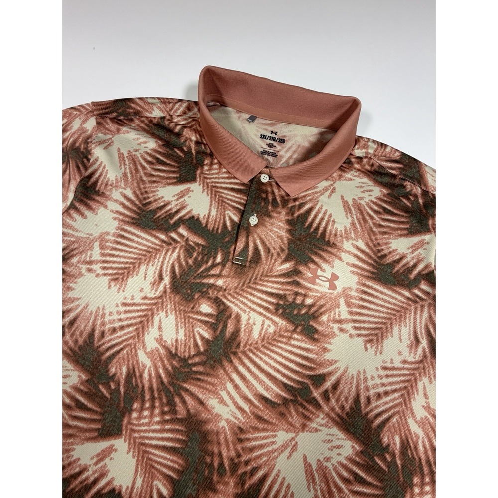 Under Armour UA Matchplay Coral Palm Tropical Polo Shirt 1377377 Men's Size 2XL